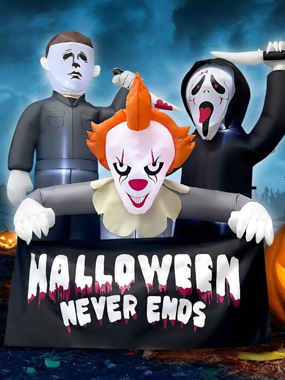 6FT Halloween Inflatable Killer Trio, LED Blow Up Outdoor Decorations